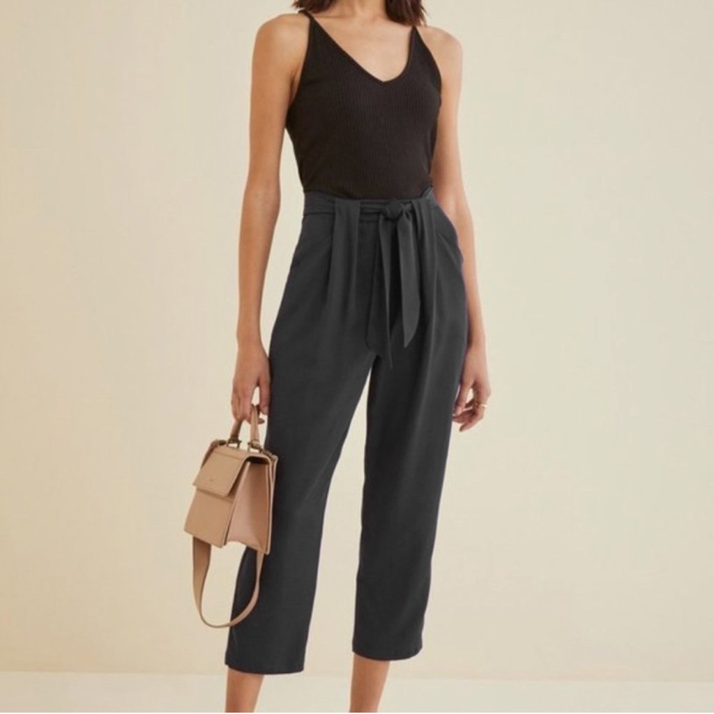 Amour Vert Anissa High Rise Twill Pleated Trouser Pants